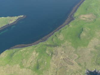 Oblique aerial view of the remains of the township buildings on Iosaigh, taken from the WNW.