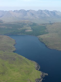 General oblique aerial view looking along Loch Eynort towards the Cuillin Hills, taken from the W.