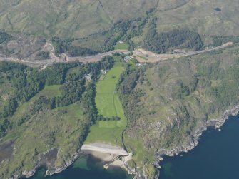 General oblique aerial view of Arisaig House, with the A830 improvement roadworks in the back ground, taken from the SSW.