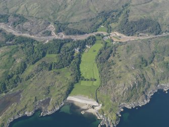 General oblique aerial view of Arisaig House, with the A830 improvement roadworks in the back ground, taken from the SSW.
