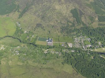 General oblique aerial view of Strontian village centred on the school, taken from the W.