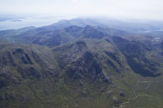 General oblique aerial view looking across Creach Bheinn with Loch Linnhe and Lismore beyond, taken from the NW.