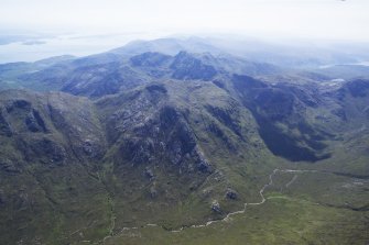 General oblique aerial view looking across Creach Bheinn with Loch Linnhe and Lismore beyond, taken from the NW.