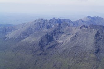 General oblique aerial view of the Cuillin Hills centred on Loch Coir' a' Ghrunnda, taken from the S.