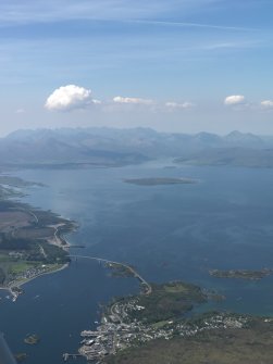 General oblique aerial view centred on the Skye Bridge, taken from the E.