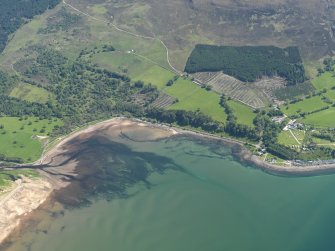 General oblique aerial view centred on the two fish traps in Applecross Bay, taken from the NW.