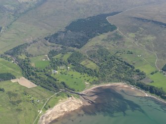 General oblique aerial view centred on the two fish traps in Applecross Bay, taken from the W.