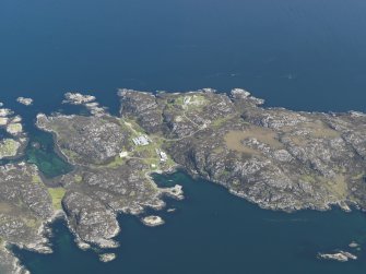Oblique aerial view of Rona lighthouse and surroundings, taken from the W.