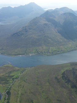 General oblique aerial view looking S across the mouth of Loch Sligachan to Glamaig.