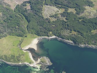 Oblique aerial view of the bay at Sandaig and the remains of the possible fish trap, taken from the WNW.