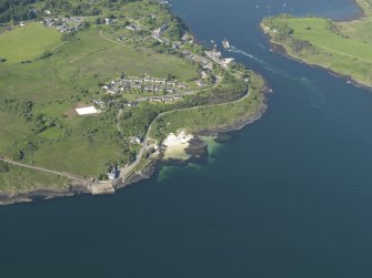 General oblique aerial view of Lochaline with the ferry, taken from the SW.