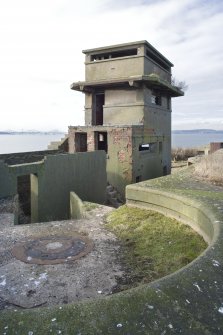 View from NE of main Battery Observation Post looking over gun pit and holdfast.
