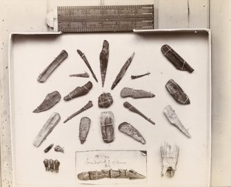 View of bone objects found during the excavation of MacArthur Cave, Oban, in 1894.