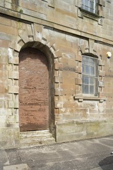 Detail of main entrance door at Clydebank public baths and swimming pool