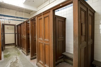 Interior. View of changing cubicles within the 'Sunray Suite' of the bath house.