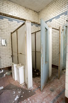 Interior. View of individual cubicles within the sauna of the bath house.