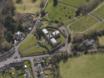 Oblique aerial view centred on the Castle Jail, taken from the NNW.