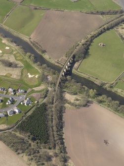 Oblique aerial view centred on the railway viaduct, taken from the ENE.