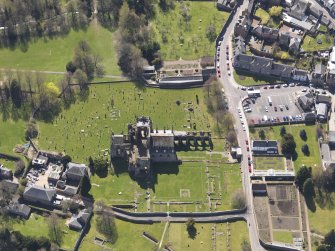 Oblique aerial view centred on the abbey, taken from the N.