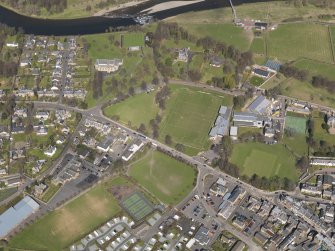 Oblique aerial view centred on the rugby ground, taken from the S.