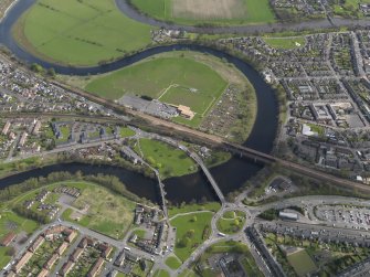 Oblique aerial view centred on Stirling Bridge and the former battle site, taken from the NW.