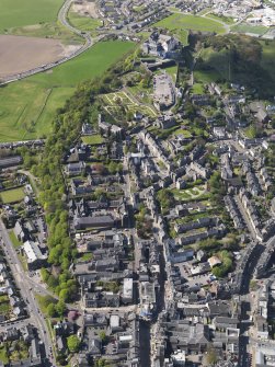 Oblique aerial view of the town centre, centred on the Burgh Buildings, taken from the SE.