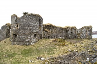 N wall, NE turret and Great Hall, view from NE