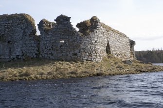 NW turret and W wall, view from loch to N