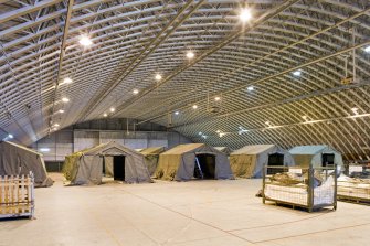 Interior.  Gnereal view showing internal space of sports hall. within L type aircraft hangar in the SE dispersal area.