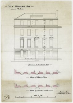 Front wall plans and elevation towards Henderson Row.
Titled: 'Lot 4 Henderson Row  Feued to Mr Baird'.
Insc: '21 St Andrew Square'.
Dated: 'Edinburgh Feb: 1887'.
