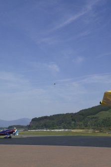 de Havilland DH87B Hornet Moth (G-ADNE) in the air at Oban Airport (North Connel). Aircraft formerly owned by Ted Fresson.