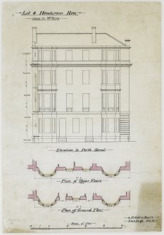 Front wall plans and elevation towards Perth Street.
Titled: 'Lot 4 Henderson Row  Feued to Mr Baird'.
Insc: '21 St Andrew Square'.
Dated: 'Edinburgh Feb: 1887'.