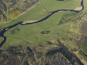 Oblique aerial view of the remains of the township, rig and broch at Kilearnan, taken from the WSW.