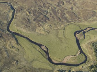 General oblique aerial view looking across the River Skinsdale and the remains of the townships and rig at Muiemore and Lubeag, taken from WSW.