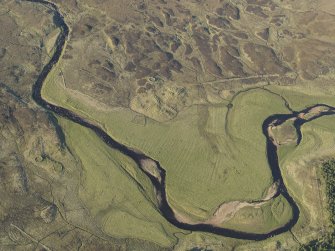 General oblique aerial view looking across the River Skinsdale and the remains of the townships and rig at Muiemore and Lubeag, taken from WSW.