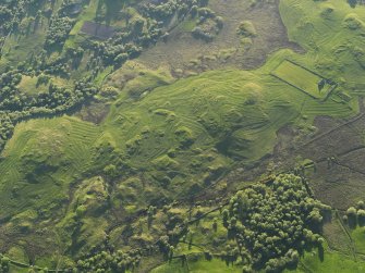 Oblique aerial view of the remains of the township of Little Rogart, Strathfleet, taken from the SE