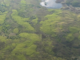 General oblique aerial view of the township buildings, dykes, rig and hut-circles at Dola, taken from the SE.