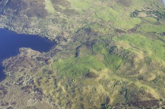 Oblique aerial view of the buildings, dykes, rig and hut-circles at Dola, taken from the NNE.