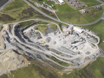 Oblique aerial view of Scord quarry, taken from the SSW.