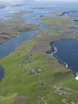 General oblique aerial view of East and West Burra and Bridge End with Souterhouse in the foreground, taken from the N.