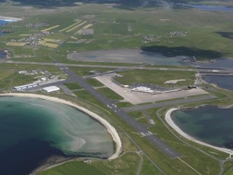 General oblique aerial view of Sumburgh airport, taken from the S.