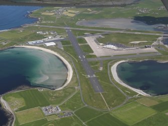 General oblique aerial view of Sumburgh airport, taken from the SSE.
