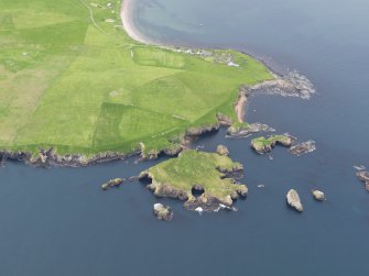 Oblique aerial view of Brei Holm, Papa Stour, looking WNW.