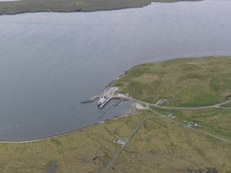 Oblique aerial view of the Ulsta pier, looking W.