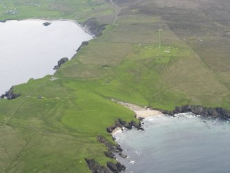 Oblique aerial view of The Garths Chain Home Radar Station and the farmsteads at Inner Skaw, looking W.