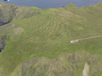 Oblique aerial view of the northern part of the Saxa Vord radar station, looking ENE.