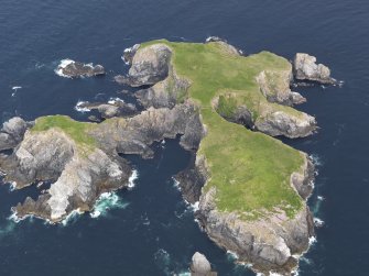 Oblique aerial view of Gloup Holm, looking ENE.