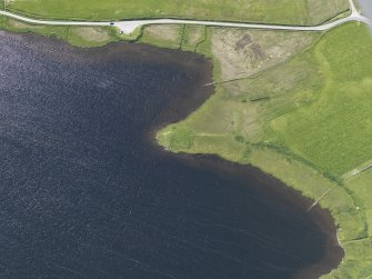 Oblique aerial view centred on the Law Ting Holm, looking WNW.