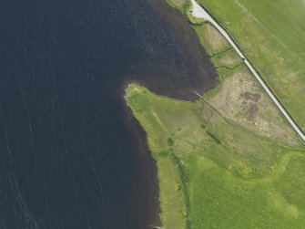 Oblique aerial view centred on the Law Ting Holm, looking SW.