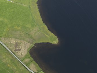 Oblique aerial view centred on the Law Ting Holm, looking E.